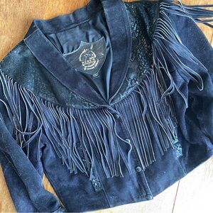 Vintage Black Leather Fringe Jacket